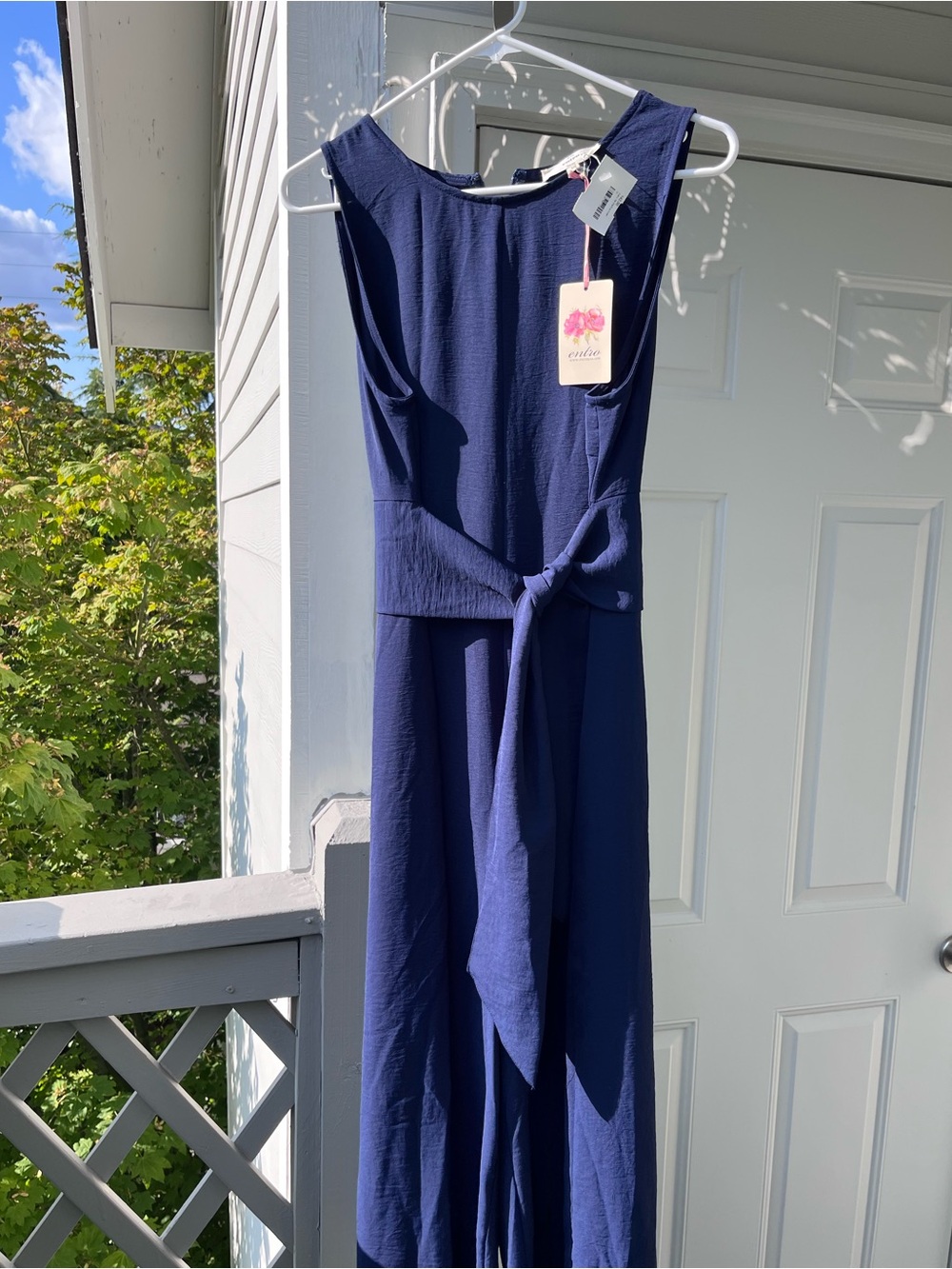 Sleeveless Navy Tie-Waist Jumpsuit Dress